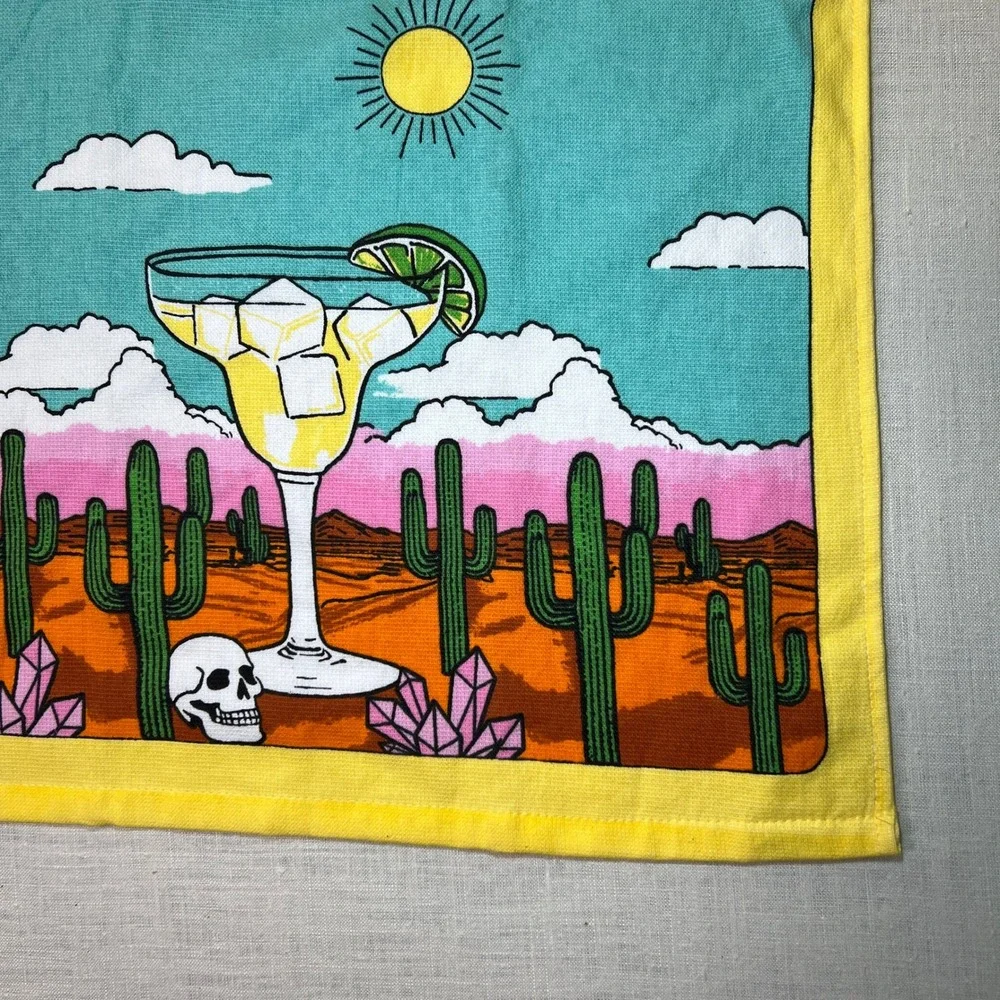 Deborah Connolly Designs Desert Skull Margarita Tea Towel Blue Yellow Cactus USA